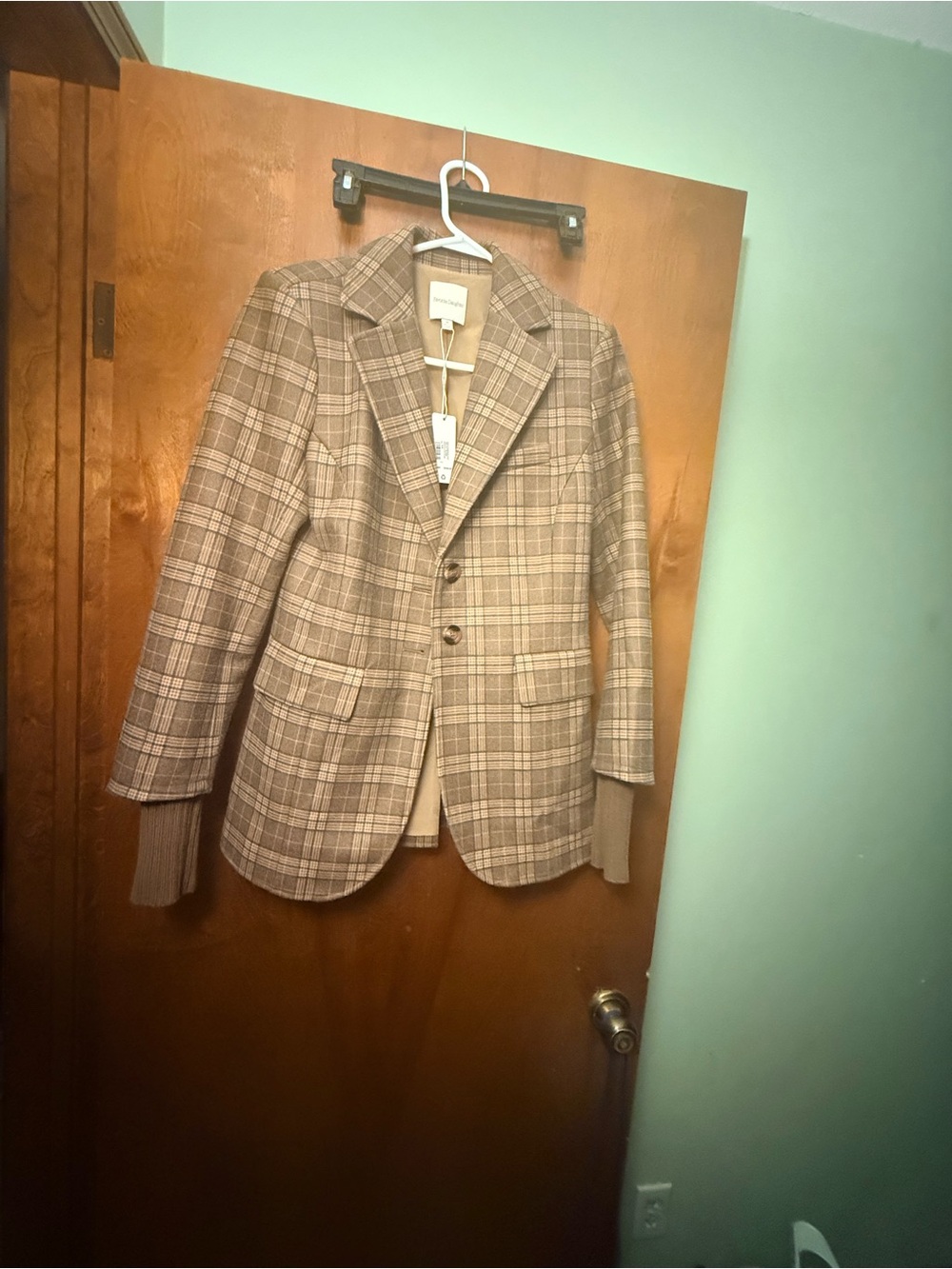 Favorite Daughter Brown Plaid Notch-Lapel Blazer